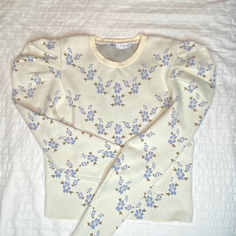 puff sleeve print Zara sweater